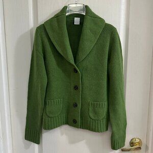 Vintage GUC J. Crew Women Green Grandpa Cardigan Wool Blend Thick Knit Sz Small